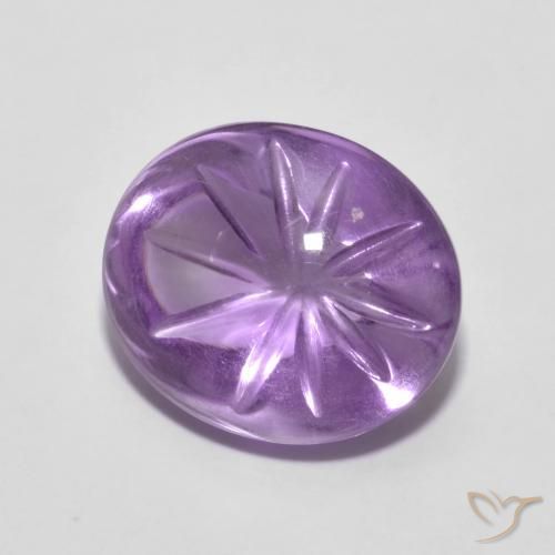 5.79 ct Violet Amethyst Stone, Natural Amethyst in Carved Oval Shape for Sale