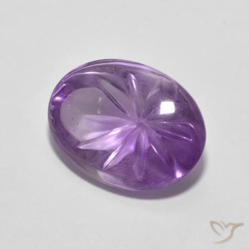 5.29 ct Violet Amethyst Stone, Natural Amethyst in Carved Oval Shape for Sale