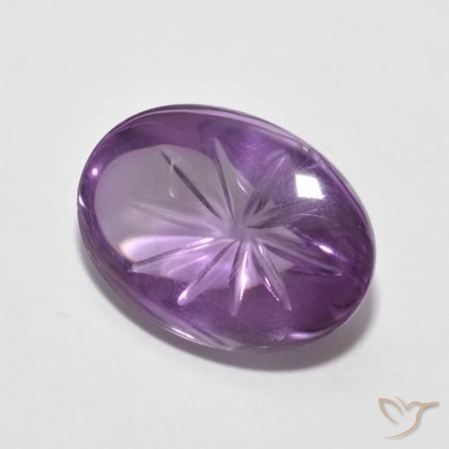 5.68 ct Violet Amethyst Stone, Natural Amethyst in Carved Oval Shape for Sale