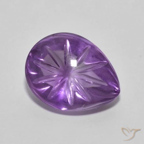4.35 ct Violet Amethyst Stone, Natural Amethyst in Carved Pear Shape for Sale