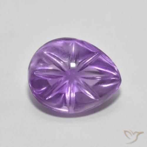 4.09 ct Violet Amethyst Stone, Natural Amethyst in Carved Pear Shape for Sale