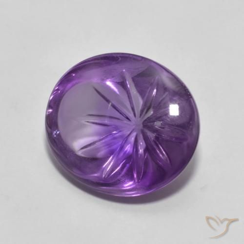 5.92 ct Violet Amethyst Stone, Natural Amethyst in Carved Oval Shape for Sale
