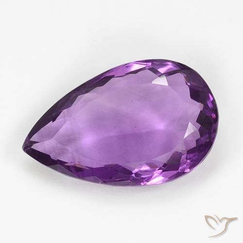 18.9 x 11.9mm Pear Violet Amethyst from Brazil, Weight of 9.82ct, Natural untreated Gemstone in VS Clarity, 1pc Pear Facet Amethyst - Color: Medium Violet, Mohs Hardness of 7 suitable for daily wear jewelry, February Birthstone, Photo A