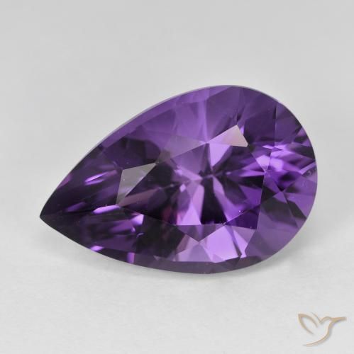 9.78ct Pear Facet Violet Amethyst from Brazil, Dimension 18.7 x 12.3mm, Natural untreated Gemstone, VVS Clarity, 1 piece Amethyst in Medium Violet Color, Mohs Hardness of 7 suitable for daily wear jewelry, Symbolizes Calming and Soothing, Photo A