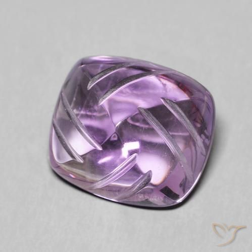 6.81 ct Violet Amethyst Stone, Natural Amethyst in Carved Cushion Shape for Sale