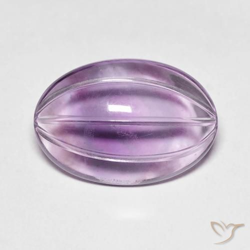 16.9 x 11.7mm Oval Violet Amethyst from Brazil, Weight of 7.11ct, Natural untreated Gemstone in Transparent Clarity, 1pc Carved Oval Amethyst - Color: Light Grayish Violet, Mohs Hardness of 7 suitable for daily wear jewelry, Pisces Zodiac Stone, Photo A