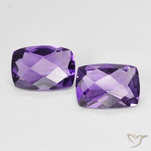 1.56 ctw Violet Amethyst Stones, Natural Amethyst in Cushion Checkerboard Shape for Sale