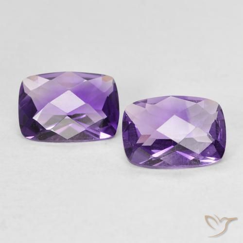 1.46 ctw Violet Amethyst Gemstones, Amethyst Gems in Cushion Checkerboard Shape for Sale.