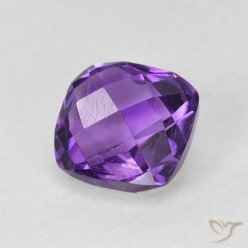 0.62 ct Violet Amethyst Stone, Natural Amethyst in Cushion Checkerboard Shape for Sale