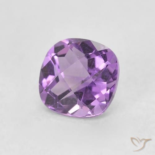 0.55 ct Violet Amethyst Stone, Natural Amethyst in Cushion Checkerboard Shape for Sale