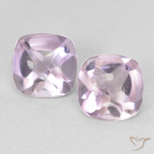 Matching Pair of 5.1 x 5.1mm Cushion Buff-top Purple Amethyst, Weight of 1.07ct total / avg. 0.54ct each, Matching Amethyst Pair in Transparent Clarity in Pinkish Violet Purple Color, Natural untreated gemstone, Mohs Hardness 7 suitable for daily wear jewelry, Unblocks Crown Chakra, Photo A
