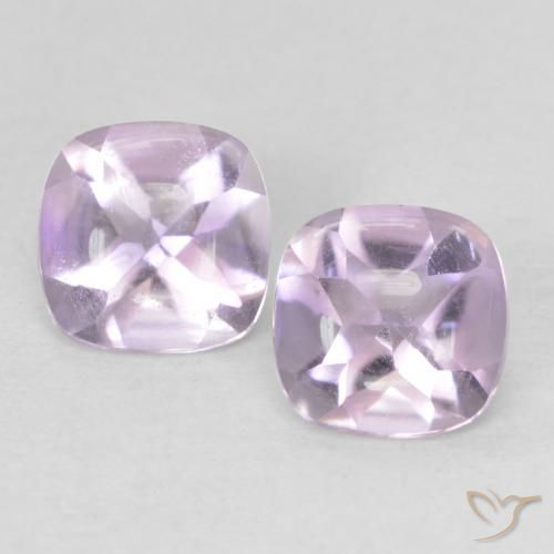 5.1 x 5.1mm Matching Cushion Amethyst Pair - Weight 1.02ct total / avg. 0.51ct each, Pinkish Purple Color in Transparent Clarity, Natural untreated Gemstone, Mohs Hardness 7 suitable for daily wear jewelry, Wednesday Gemstone, Photo A
