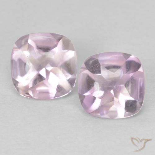 5.2 x 5.2mm Matching Cushion Amethyst Pair - Weight 1.08ct total / avg. 0.54ct each, Natural untreated Gemstone, Pinkish Purple Color in Transparent Clarity, Mohs Hardness 7 suitable for daily wear jewelry, Wednesday Gemstone, Photo A