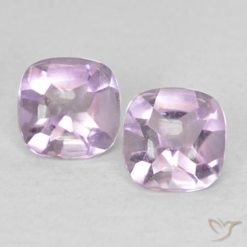 5.1 x 5.1mm Matching Cushion Amethyst Pair - Weight 1.08ct total / avg. 0.54ct each, Light Purple Color in Transparent Clarity, Natural untreated Gemstone, Mohs Hardness 7 suitable for daily wear jewelry, Stone of the Mind, Photo A