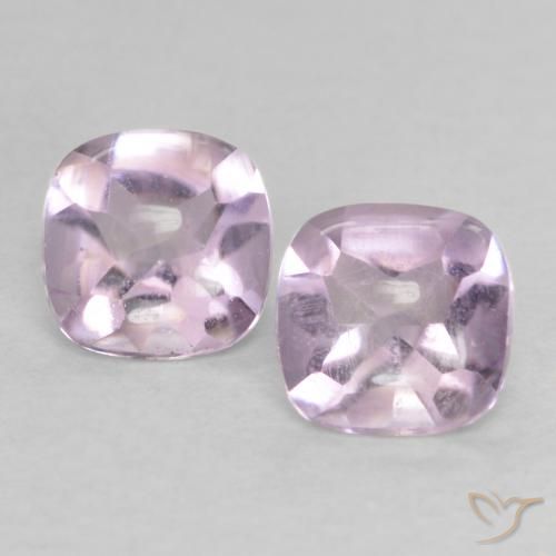 5.1 x 5.1mm Matching Cushion Amethyst Pair - Weight 1.04ct total / avg. 0.52ct each, Natural untreated Gemstone, Light Lilac Color in Transparent Clarity, Mohs Hardness 7 suitable for daily wear jewelry, Wednesday Gemstone, Photo A