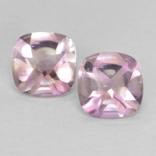 5.1 x 5.1mm Matching Cushion Amethyst Pair - Weight 1.01ct total / avg. 0.51ct each, Light Purple Color in Transparent Clarity, Natural untreated Gemstone, Mohs Hardness 7 suitable for daily wear jewelry, Wednesday Gemstone, Photo A