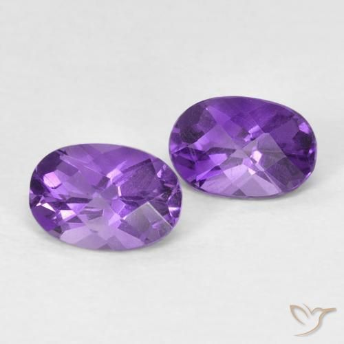0.82 ctw Violet Amethyst Stones, Natural Amethyst in Oval Checkerboard Shape for Sale