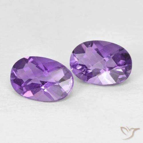 0.86 ctw Violet Amethyst Stones, Natural Amethyst in Oval Checkerboard Shape for Sale