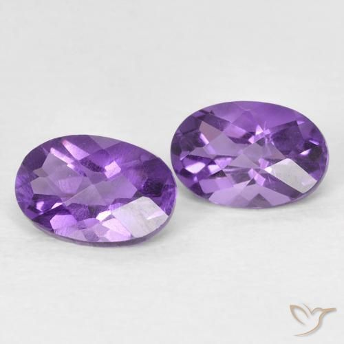 0.92 ctw Violet Amethyst Stones, Natural Amethyst in Oval Checkerboard Shape for Sale
