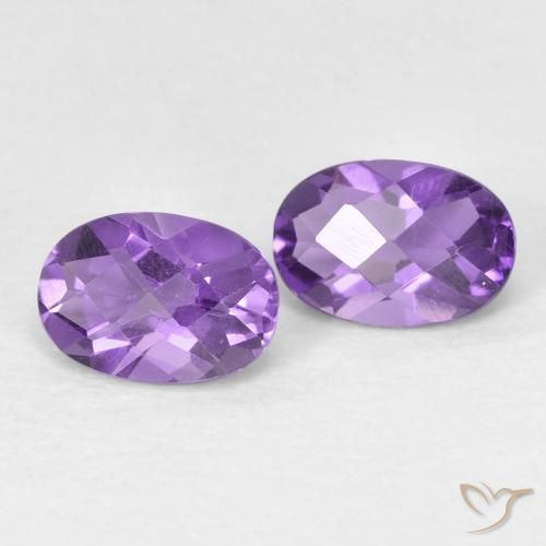 0.86 ctw Violet Amethyst Stones, Natural Amethyst in Oval Checkerboard Shape for Sale