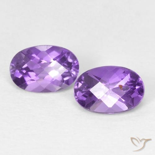 0.92 ctw Violet Amethyst Stones, Natural Amethyst in Oval Checkerboard Shape for Sale