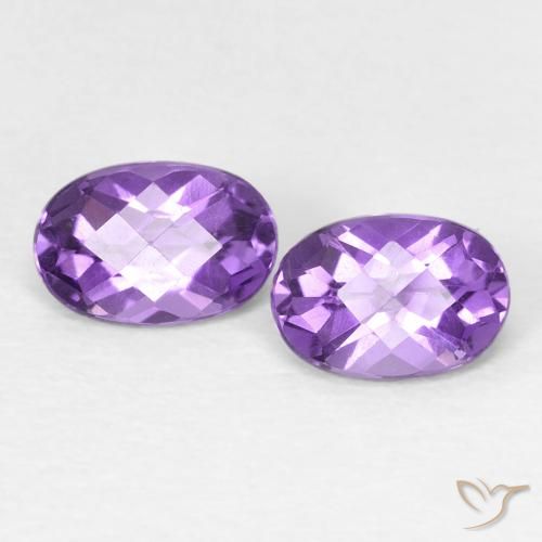 0.88 ctw Violet Amethyst Stones, Natural Amethyst in Oval Checkerboard Shape for Sale