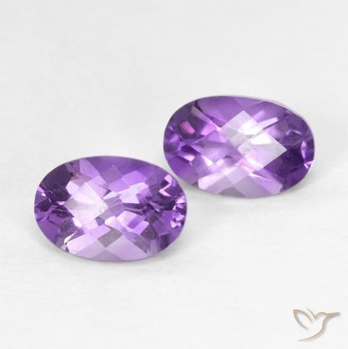 0.90 ctw Violet Amethyst Stones, Natural Amethyst in Oval Checkerboard Shape for Sale