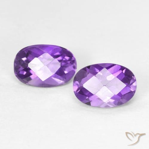 0.82 ctw Violet Amethyst Stones, Natural Amethyst in Oval Checkerboard Shape for Sale
