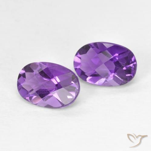 0.87 ctw Violet Amethyst Stones, Natural Amethyst in Oval Checkerboard Shape for Sale