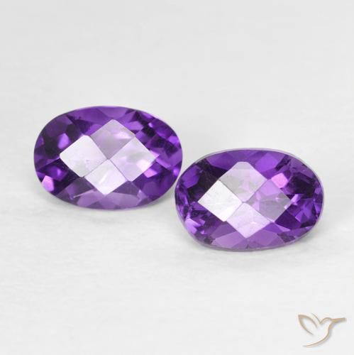 0.91 ctw Violet Amethyst Stones, Natural Amethyst in Oval Checkerboard Shape for Sale