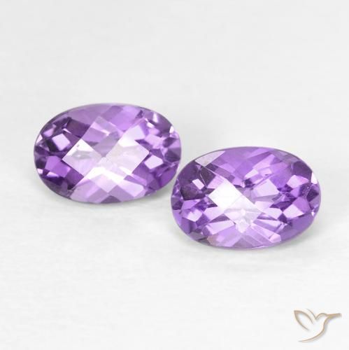 0.91 ctw Violet Amethyst Stones, Natural Amethyst in Oval Checkerboard Shape for Sale