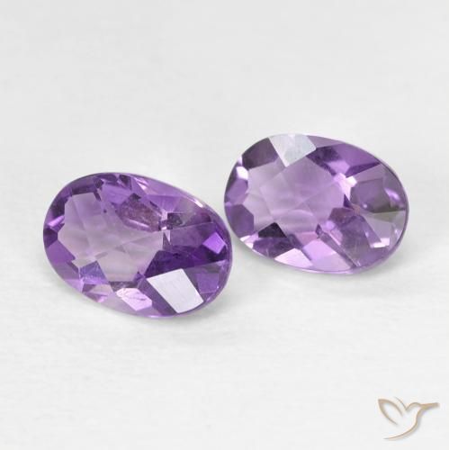 0.88 ctw Violet Amethyst Stones, Natural Amethyst in Oval Checkerboard Shape for Sale