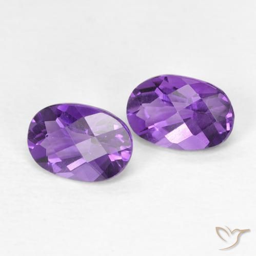 0.82 ctw Violet Amethyst Stones, Natural Amethyst in Oval Checkerboard Shape for Sale
