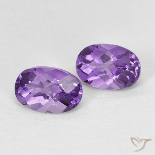 0.89 ctw Violet Amethyst Stones, Natural Amethyst in Oval Checkerboard Shape for Sale