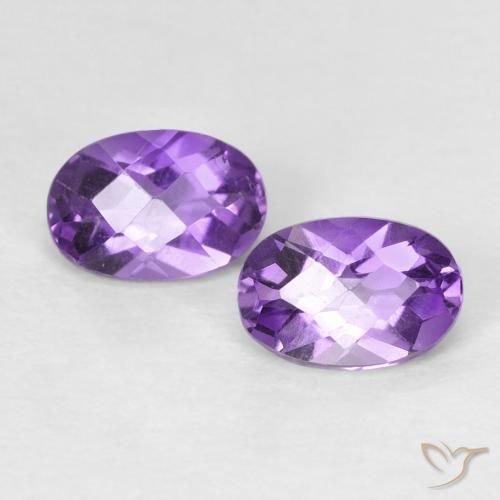 0.92 ctw Violet Amethyst Stones, Natural Amethyst in Oval Checkerboard Shape for Sale