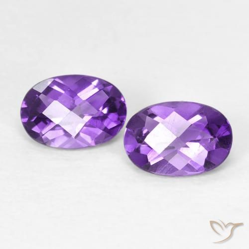0.82 ctw Violet Amethyst Stones, Natural Amethyst in Oval Checkerboard Shape for Sale