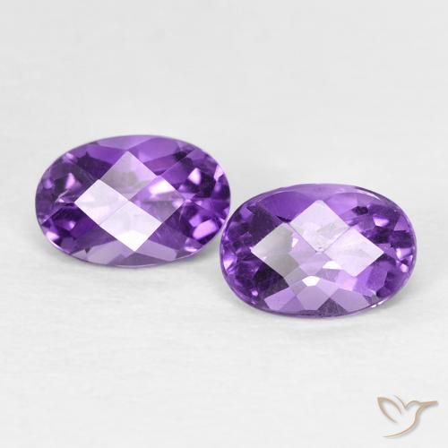 0.95 ctw Violet Amethyst Stones, Natural Amethyst in Oval Checkerboard Shape for Sale