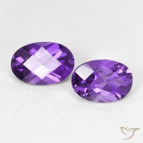 0.96 ctw Violet Amethyst Stones, Natural Amethyst in Oval Checkerboard Shape for Sale