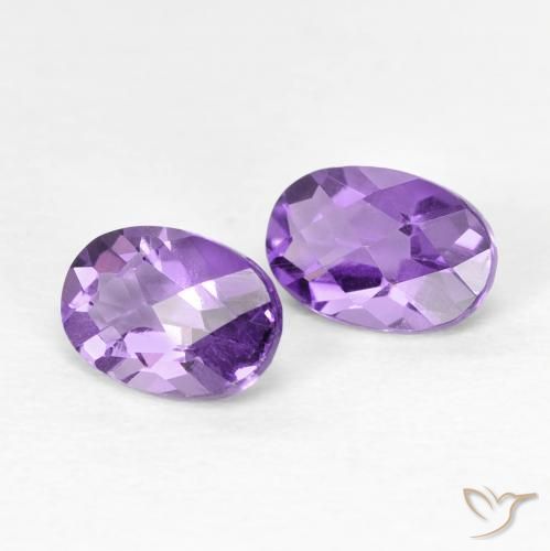 0.92 ctw Violet Amethyst Stones, Natural Amethyst in Oval Checkerboard Shape for Sale