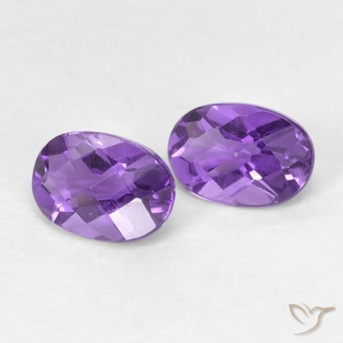 0.90 ctw Violet Amethyst Stones, Natural Amethyst in Oval Checkerboard Shape for Sale