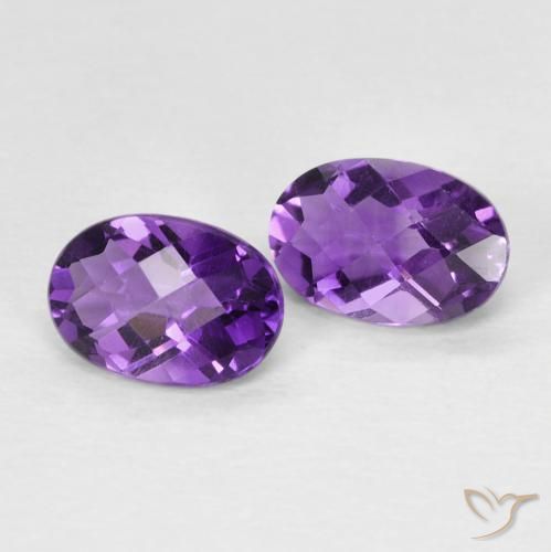 0.90 ctw Violet Amethyst Stones, Natural Amethyst in Oval Checkerboard Shape for Sale