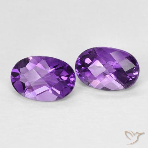 0.88 ctw Violet Amethyst Stones, Natural Amethyst in Oval Checkerboard Shape for Sale