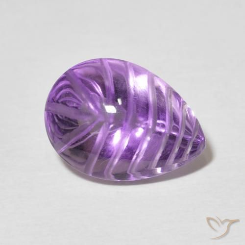 5.52 ct Violet Amethyst Stone, Natural Amethyst in Carved Pear Shape for Sale