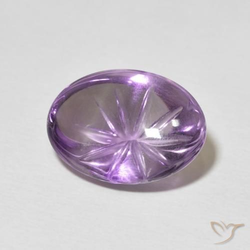 6.05 ct Violet Amethyst Stone, Natural Amethyst in Carved Oval Shape for Sale
