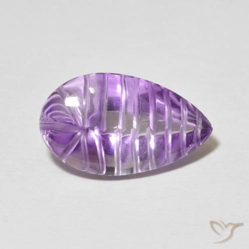 6.22 ct Violet Amethyst Stone, Natural Amethyst in Carved Pear Shape for Sale