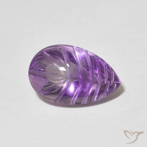 4.40 ct Violet Amethyst Stone, Natural Amethyst in Carved Pear Shape for Sale