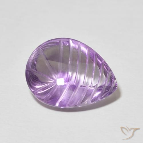 7.21 ct Violet Amethyst Stone, Natural Amethyst in Carved Pear Shape for Sale