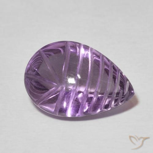 5.48 ct Violet Amethyst Stone, Natural Amethyst in Carved Pear Shape for Sale