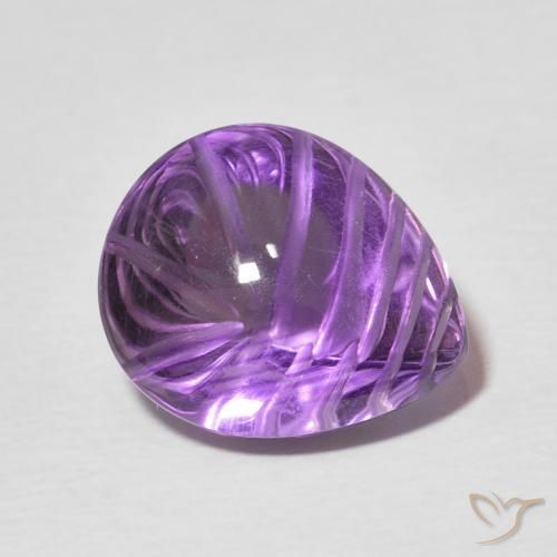 5.88 ct Violet Amethyst Stone, Natural Amethyst in Carved Pear Shape for Sale