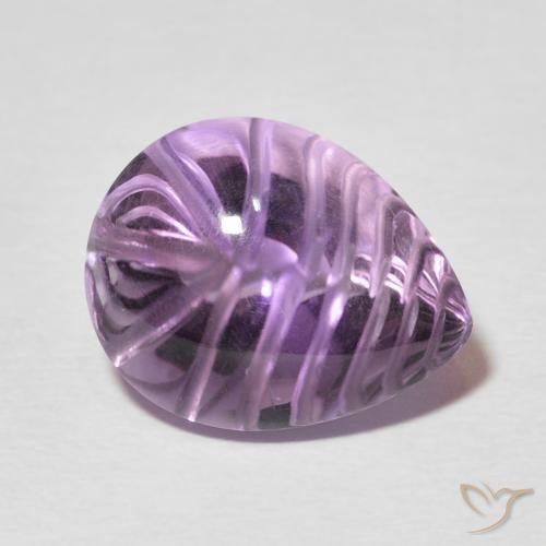 7.68 ct Violet Amethyst Stone, Natural Amethyst in Carved Pear Shape for Sale